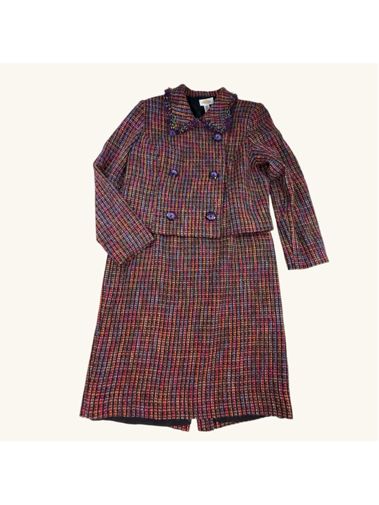 Talbots Dresses & Skirts - Talbots Women’s Skirt Suit Set Size 12 Multicolor Tweed Beaded Jacket USA Made
